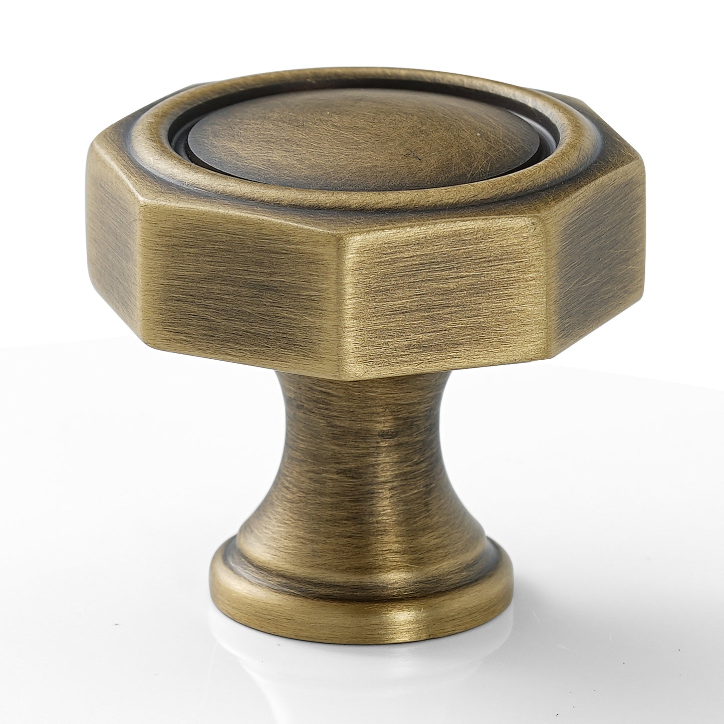Solid Brass Cabinet Knob, Octagonal Drawer Knob in Brushed Antique Brass