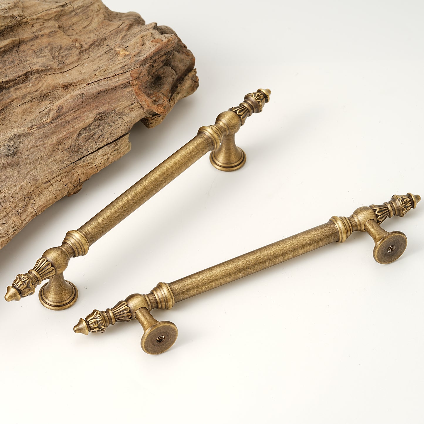 Vintage Cabinet Pulls 5" Hole Center Solid Brass Pulls in Antique Brass