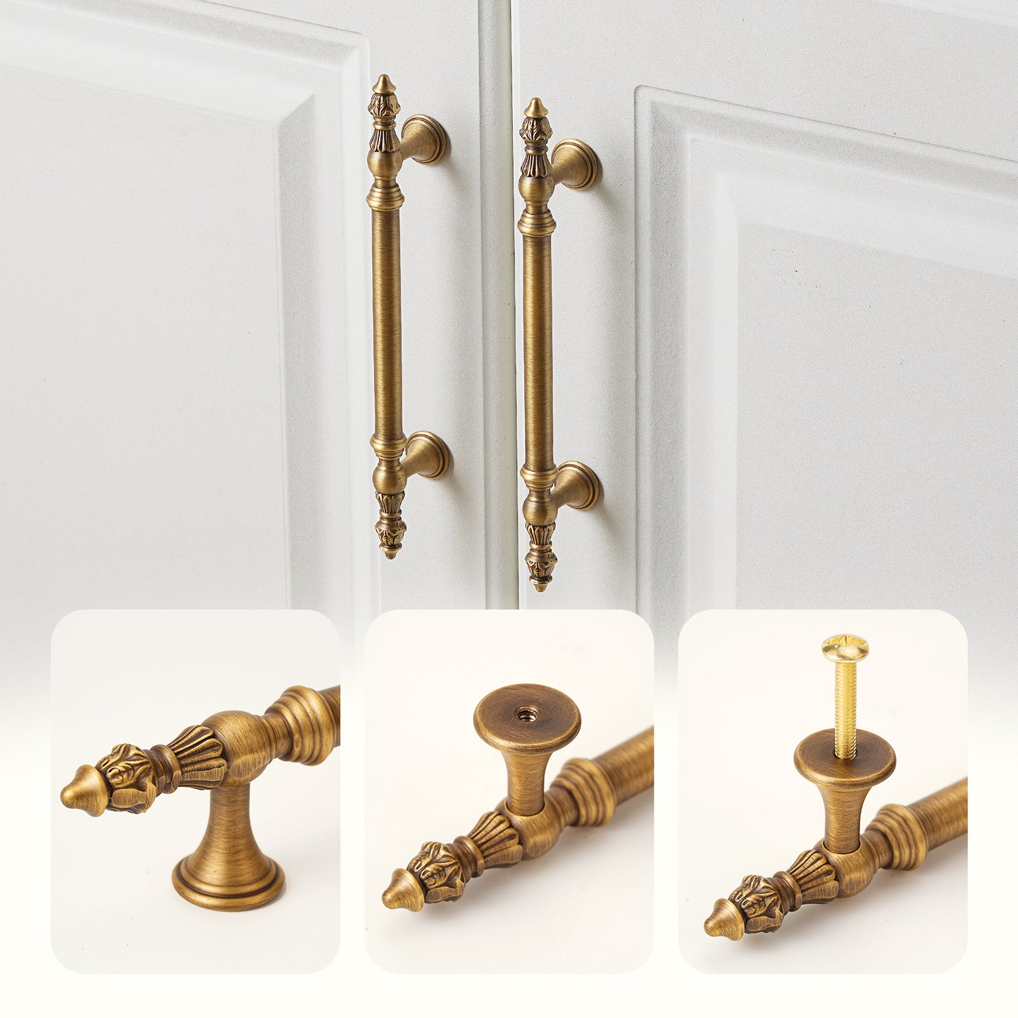 Vintage Cabinet Pulls 5" Hole Center Solid Brass Pulls in Antique Brass