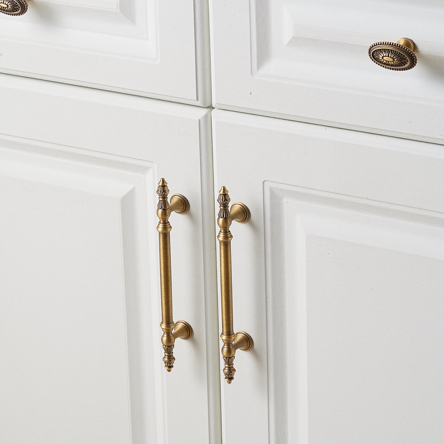 Vintage Cabinet Pulls 5" Hole Center Solid Brass Pulls in Antique Brass