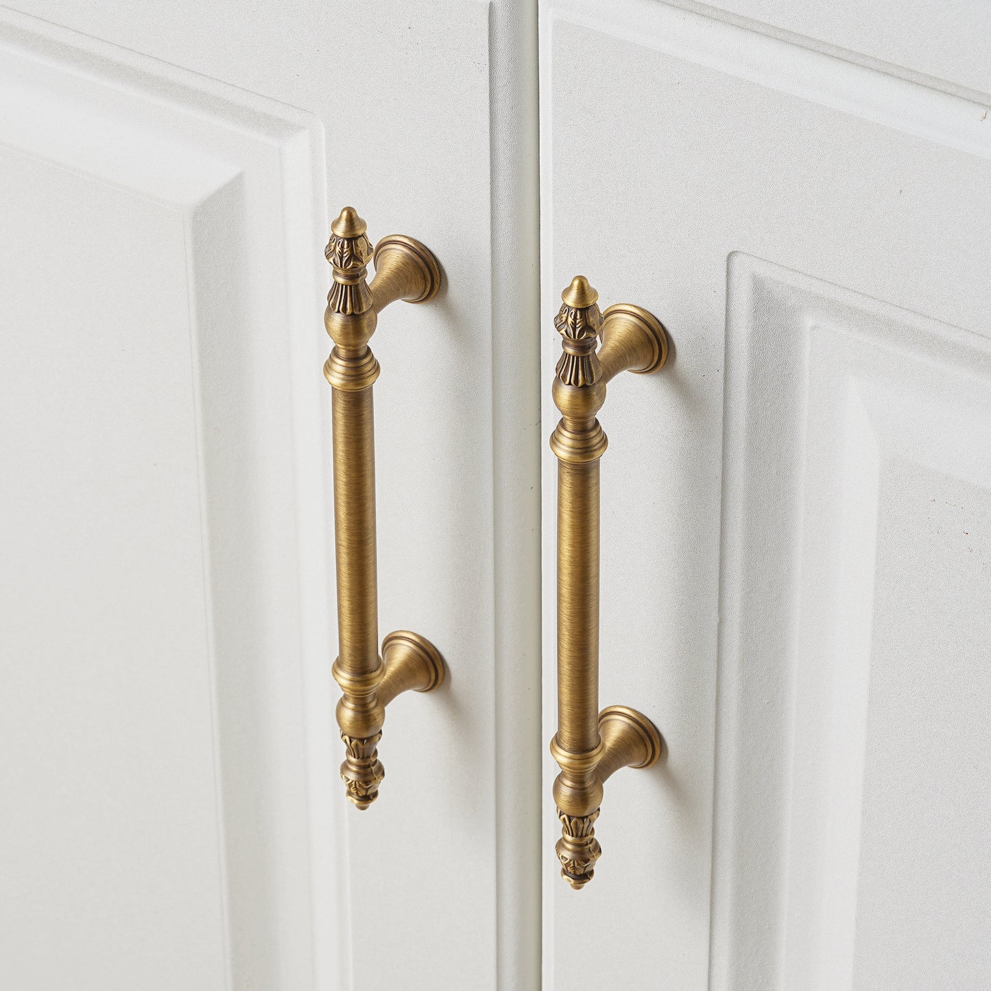 Vintage Cabinet Pulls 5" Hole Center Solid Brass Pulls in Antique Brass