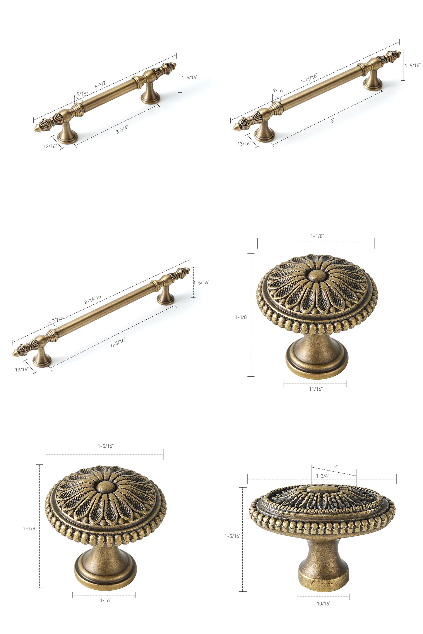 Vintage Cabinet Handle Solid Brass Cabinet Pull & Knob in Antique Brass