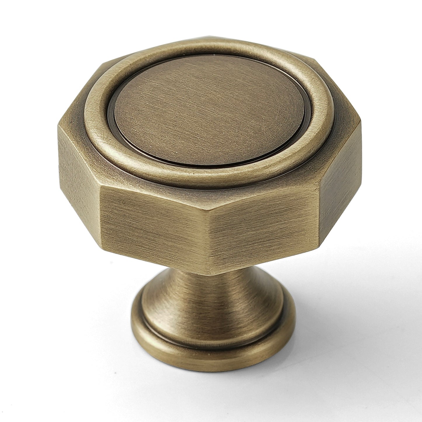 Solid Brass Cabinet Knob, Octagonal Drawer Knob in Brushed Antique Brass