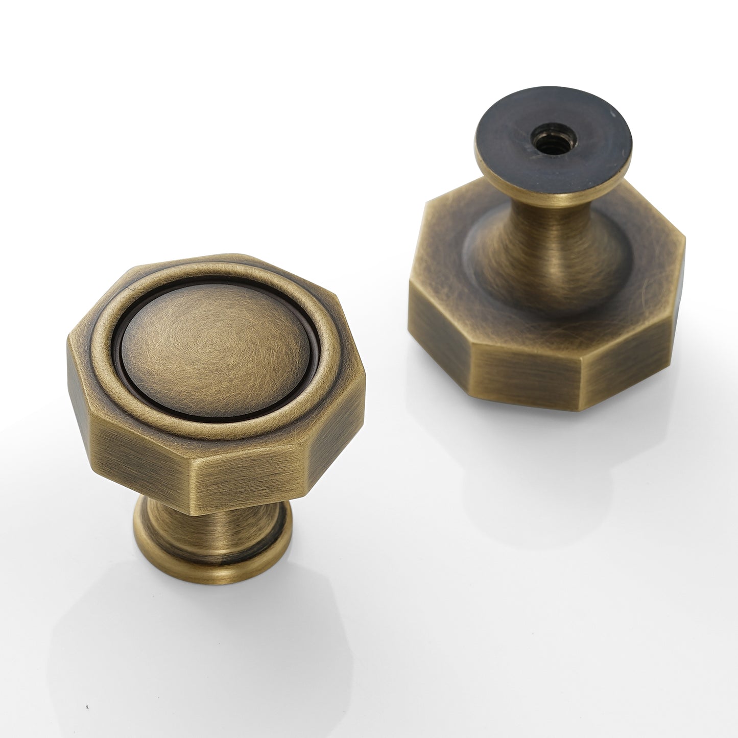 Solid Brass Cabinet Knob, Octagonal Drawer Knob in Brushed Antique Brass