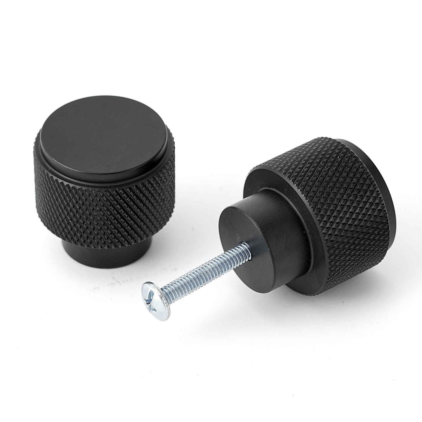 1.18" (30mm) Diameter Knurled Drawer Knobs in Black and Nickel