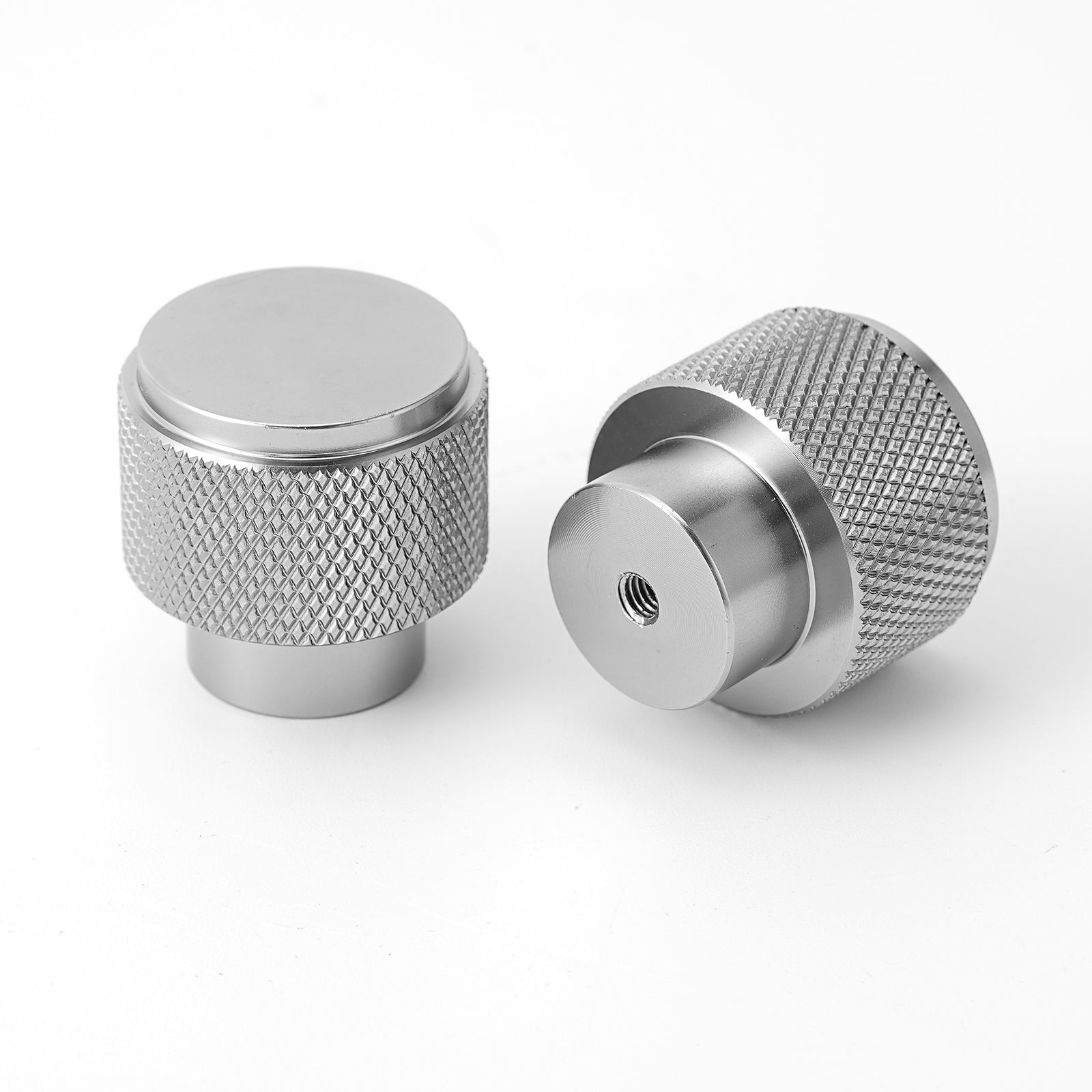 1.18" (30mm) Diameter Knurled Drawer Knobs in Black and Nickel