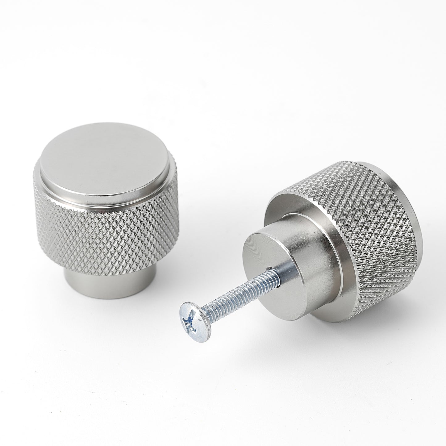 1.18" (30mm) Diameter Knurled Drawer Knobs in Black and Nickel