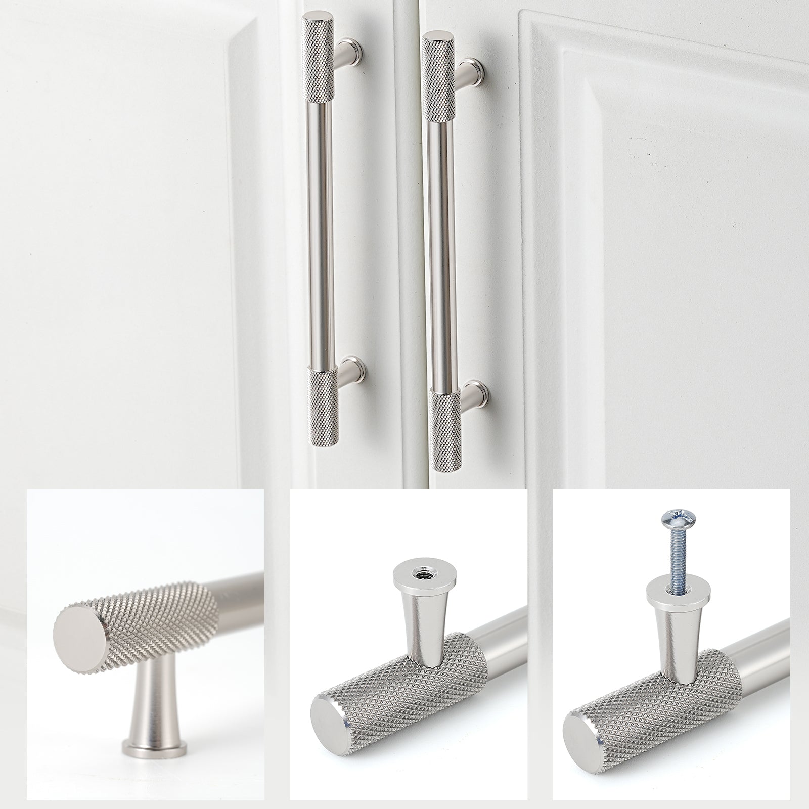 5/10/20/30 Pack Knurled Cabinet Pulls & Drawer Knobs in Nickel and Black