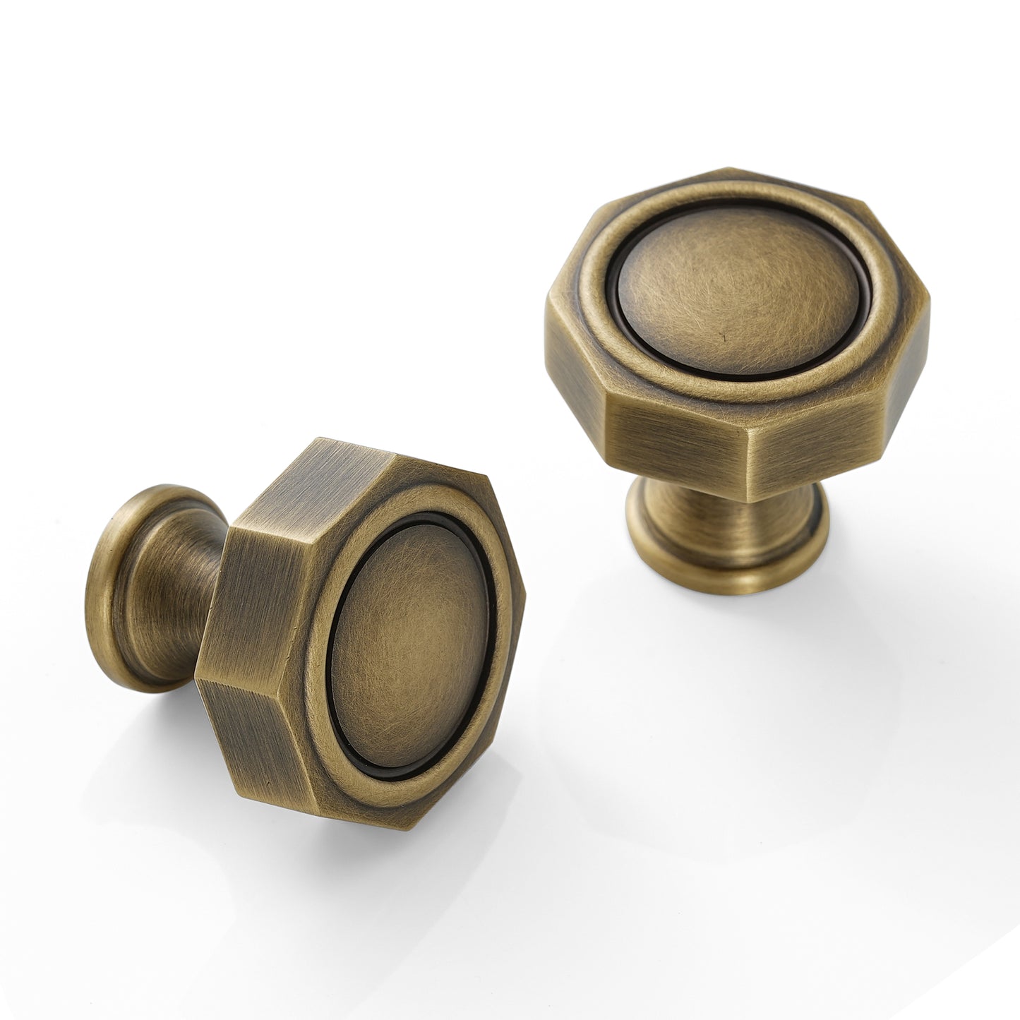 Solid Brass Cabinet Knob, Octagonal Drawer Knob in Brushed Antique Brass