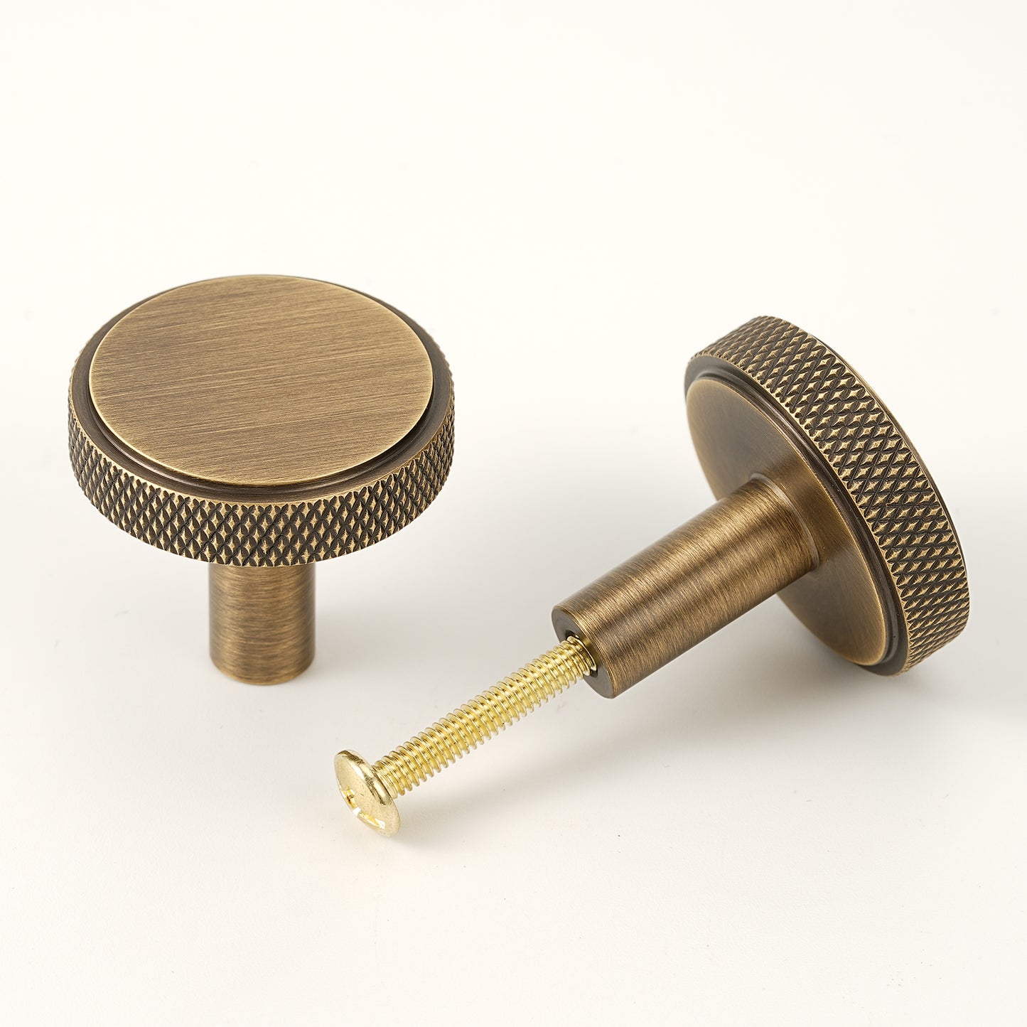 Solid Brass Cabinet Knob 1.4" (35mm) Diameter Antique Brass Knurl Drawer Knob