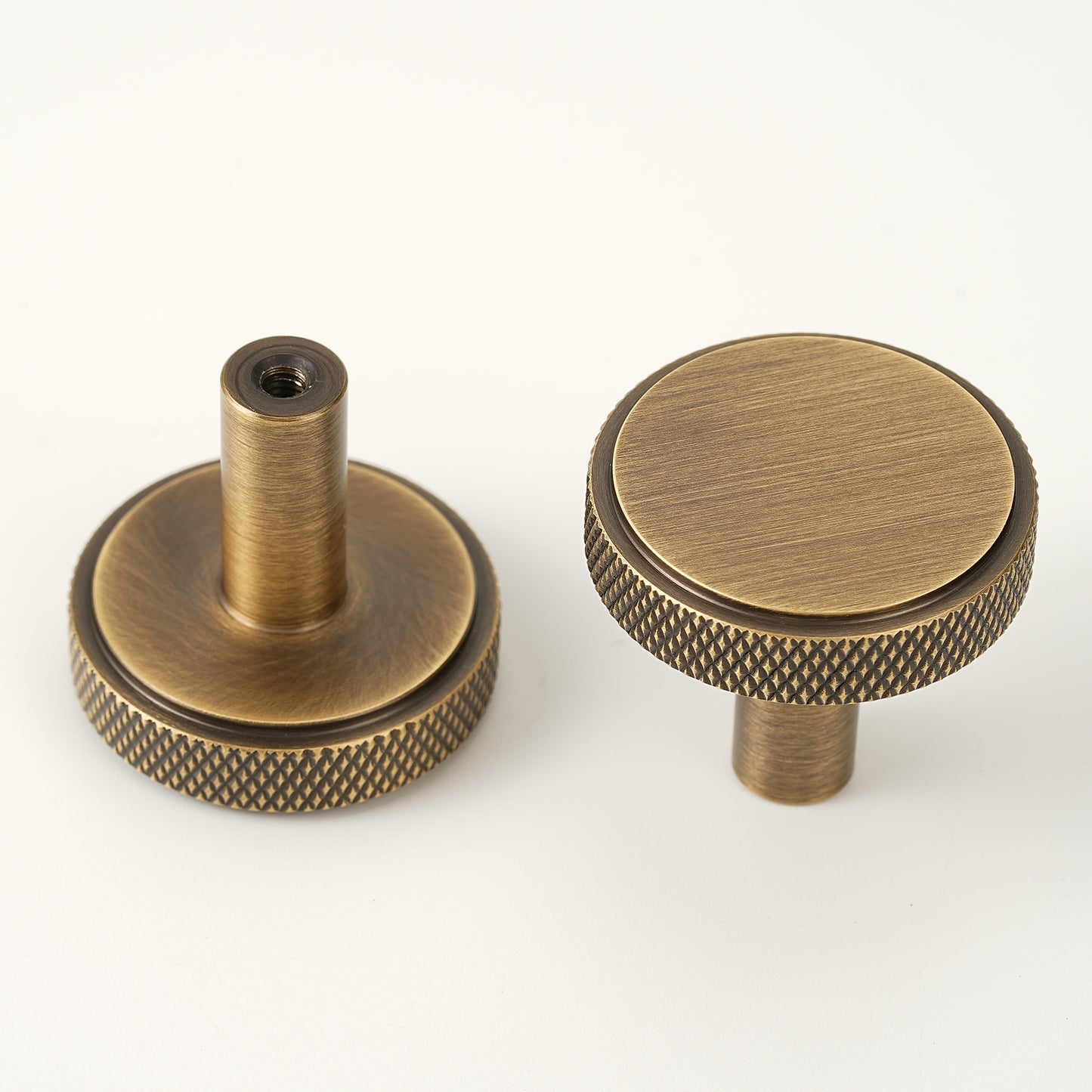 Solid Brass Cabinet Knob 1.4" (35mm) Diameter Antique Brass Knurl Drawer Knob