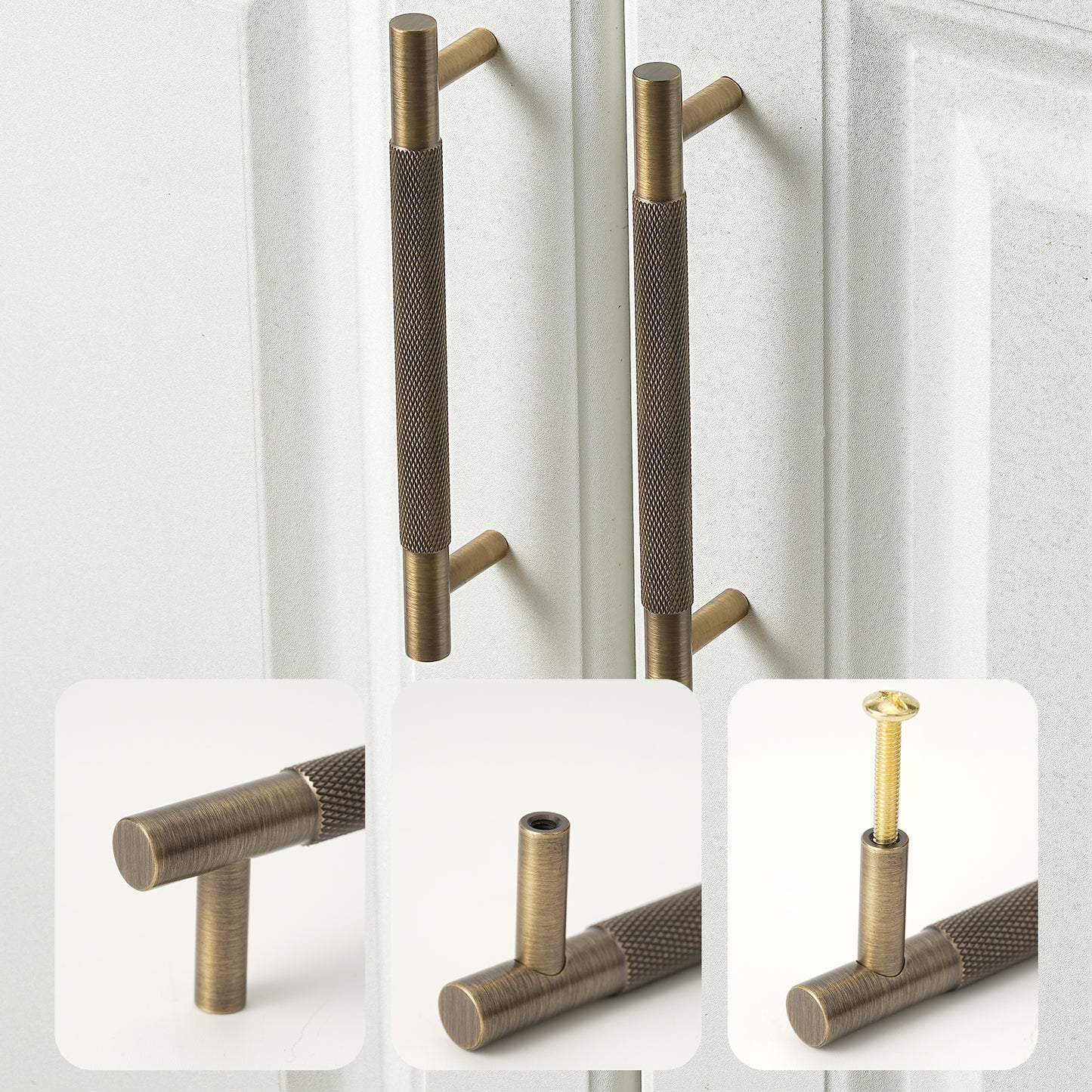 Solid Brass Cabinet Pulls Knurl Drawer Pull Antique Brass Kitchen Hardware Handles