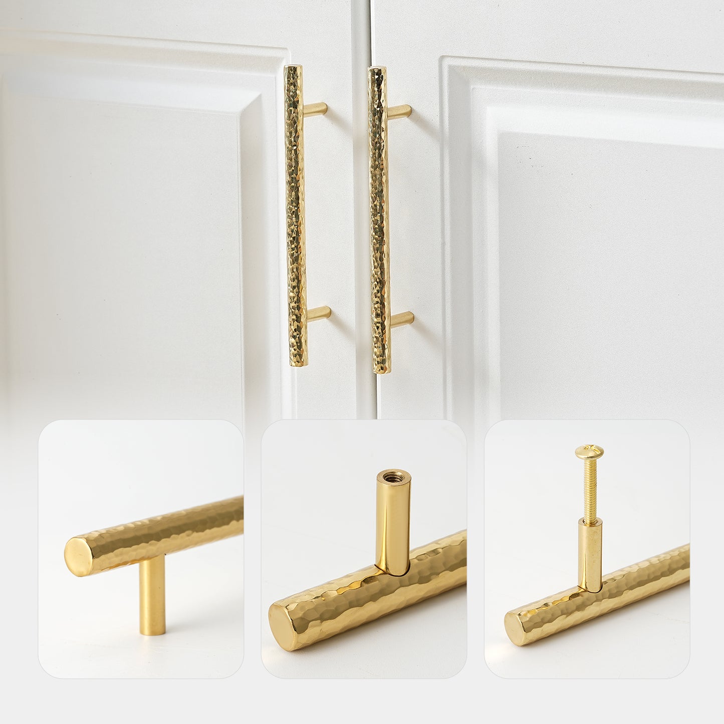 Hand-Hammered Cabinet Pulls and Knobs Solid Brass Drawer Knob and Pull Gold Cabinet Handles