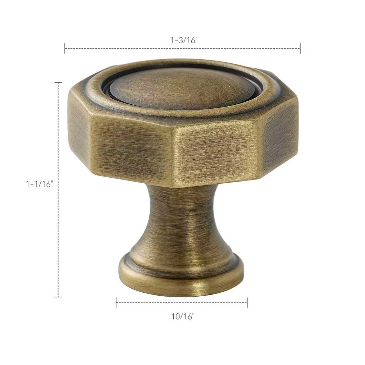 Solid Brass Cabinet Knob, Octagonal Drawer Knob in Brushed Antique Brass