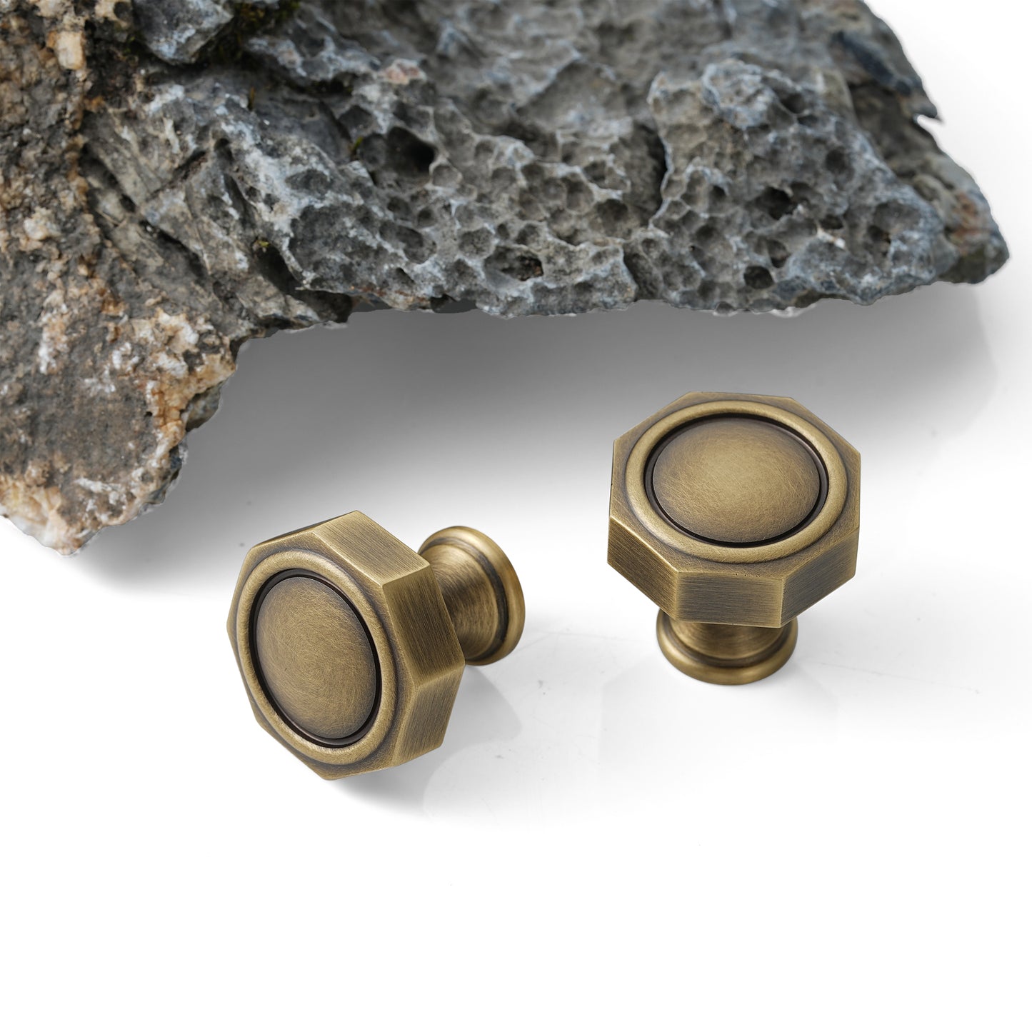 Solid Brass Cabinet Knob, Octagonal Drawer Knob in Brushed Antique Brass